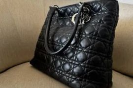 Christian Dior Black Cannage Quilted Lambskin Leather Soft