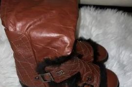 Chanel Quilted Fur Double-Buckle Moto Boots