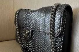 Chanel Classic Metallic Silver &amp; Black Python