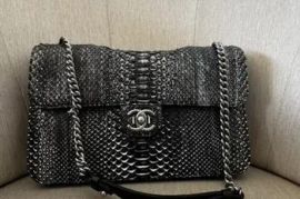 Chanel Classic Metallic Silver & Black Python