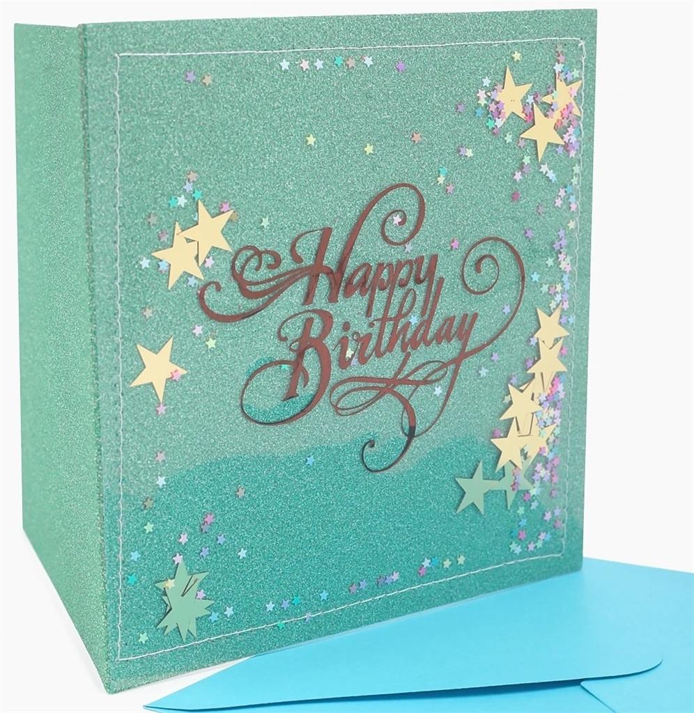Karnet kwadrat NMH-005 konfetti Urodziny zielone