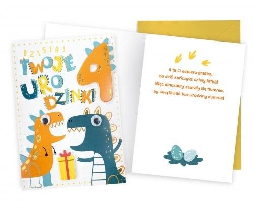 Karnet Urodziny 4 dinozaury