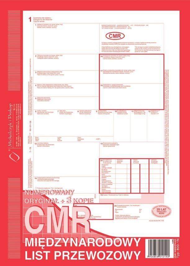 CMR Międzynarodowy list przewozowy 800-1N
