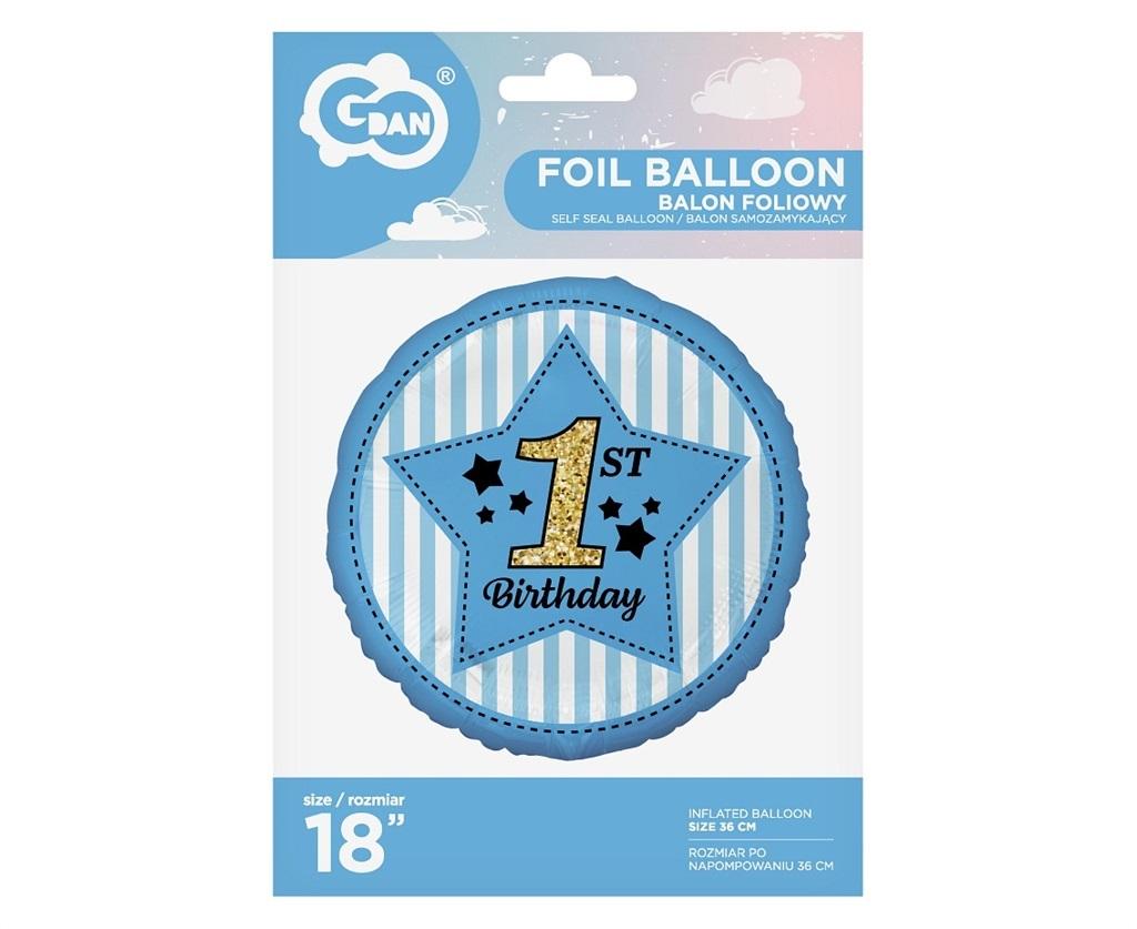 Balon foliowy 1st Birthday, niebieski 45 cm