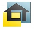 Logo der Baugenossenschaft Plattling eG mit stilisiertem Haus in Gelb und Blau