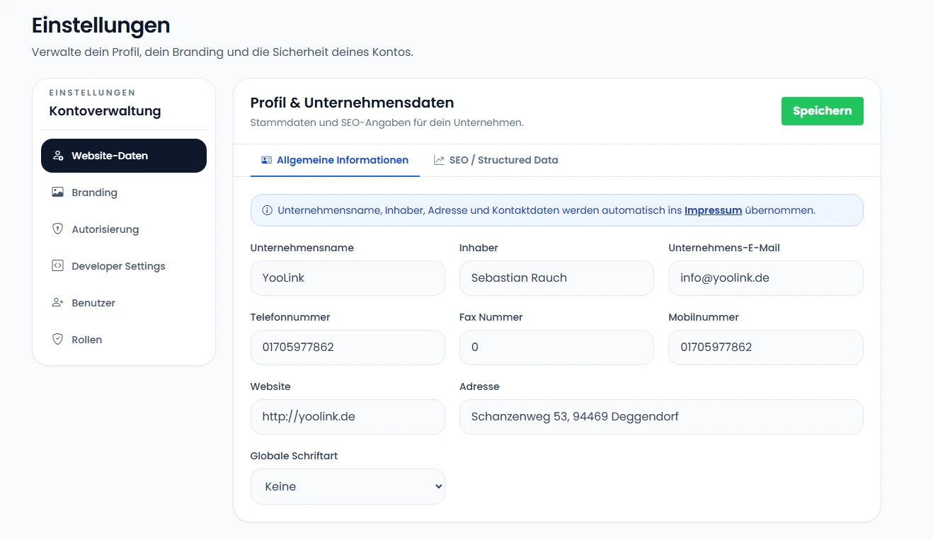 Dashboard Unternehmensdaten